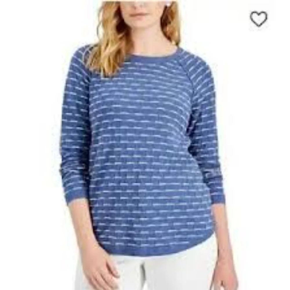 2/$30 KAREN SCOTT‎ blue and white Preppy Clueless chambray sweater (#959)